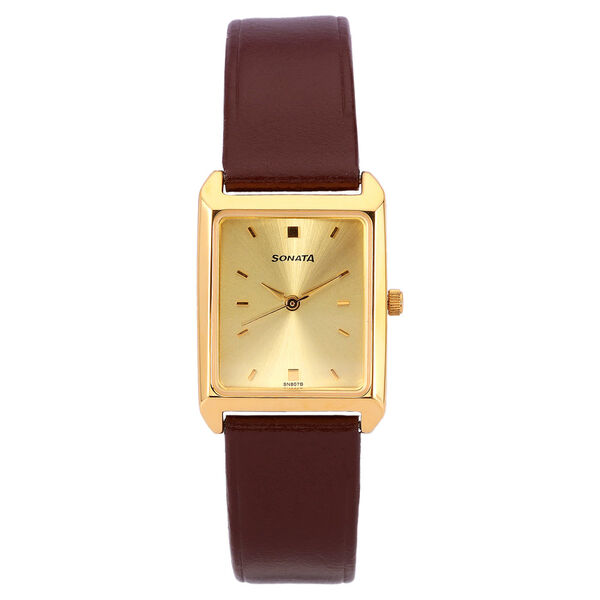 Sonata Quartz Analog Champagne Dial Leather Strap Watch for Men - image number 0