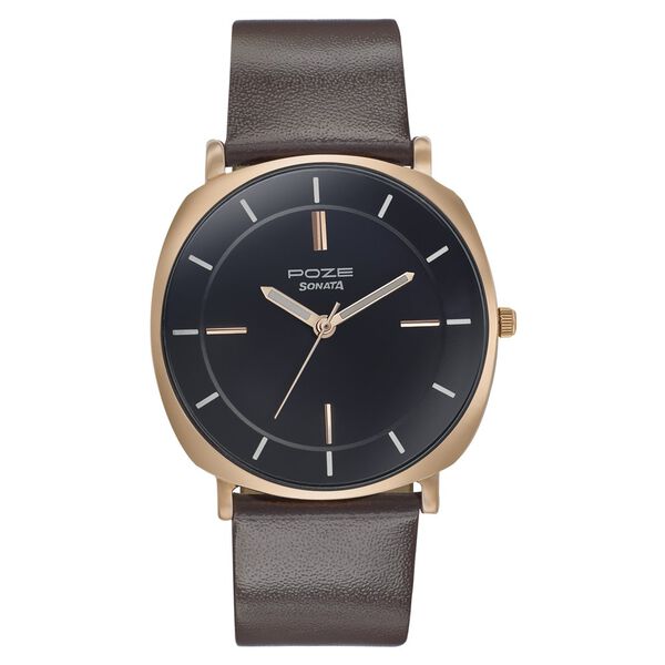 Sonata Poze Quartz Analog Black Dial Leather Strap Watch for Men - image number 0