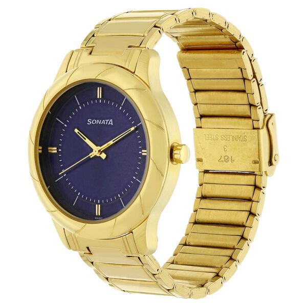 Sonata Quartz Analog Blue Dial Stainless Steel Strap Watch for Men - image number 2
