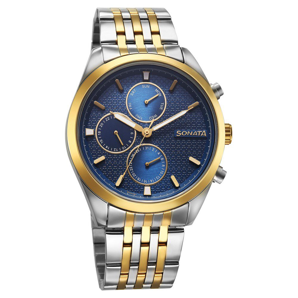 Buy Online Sonata Magna Quartz Multifunction Blue Dial Two Toned