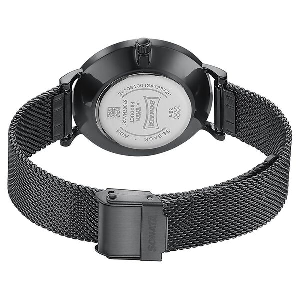 Sonata Quartz Analog Black Dial Black Stainless Steel Strap Watch For Women - image number 5