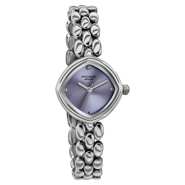 Poze Poze Quartz Analog Purple Dial Silver Metal Strap Watch For Women - image number 2