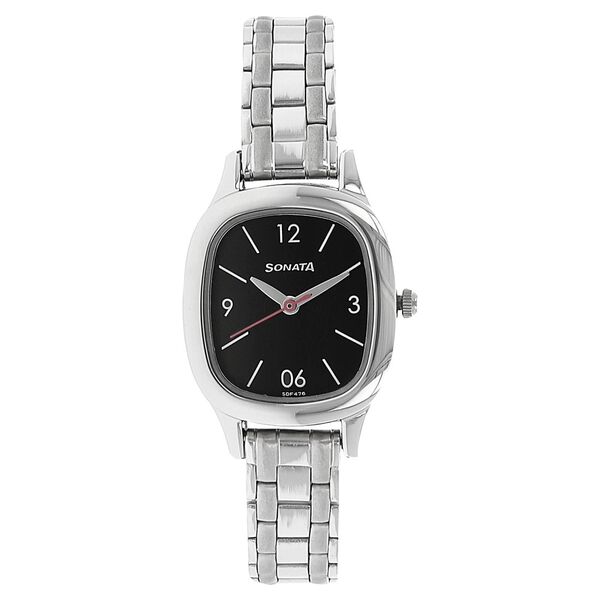 Sonata Quartz Analog Black Dial Stainless Steel Strap Watch for Women - image number 0