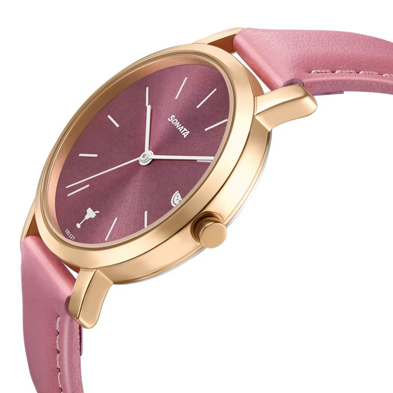 Sonata Play Pink Dial Women Watch With Leather Strap - image number 2