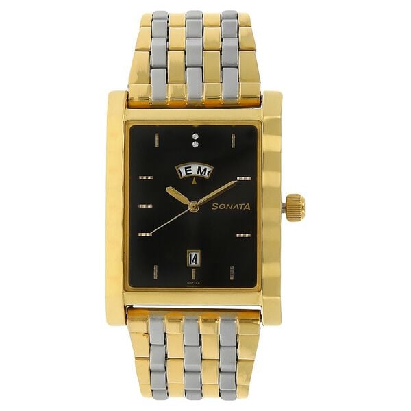 Sonata Quartz Analog with Day and Date Black Dial Stainless Steel Strap Watch for Men - image number 0