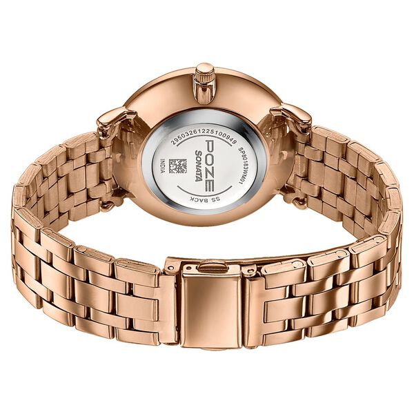Poze By Sonata Quartz Analog Pink Dial Rose Gold Stainless Steel Strap Watch For Women - image number 6