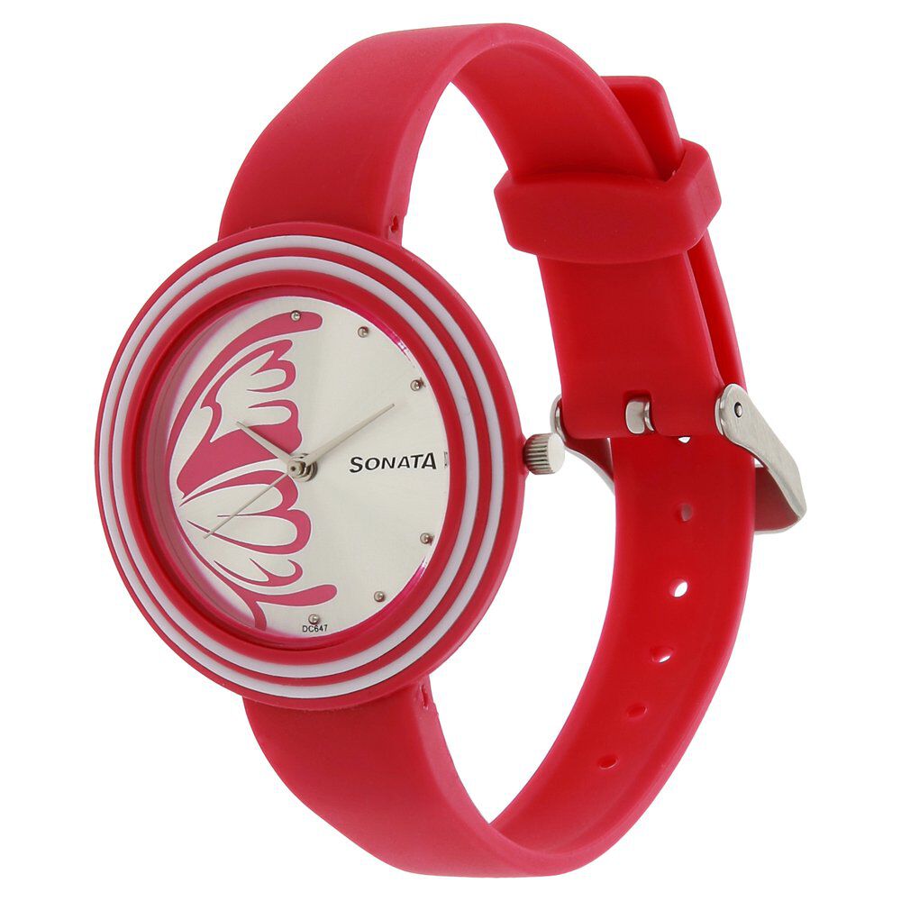 Buy Online SF Quartz Analog Silver Dial Plastic Strap Watch for Women nk8995pp01 Sonata