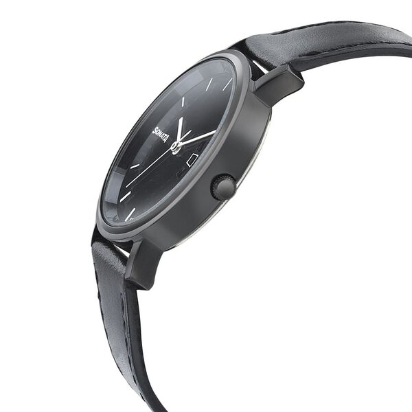 Sonata Onyx Black Dial Women Watch With Leather Strap - image number 2
