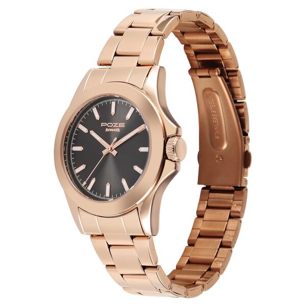 Sonata Poze Quartz Analog Black Dial Rose Gold Stainless Steel Strap Watch For Men - image number 2