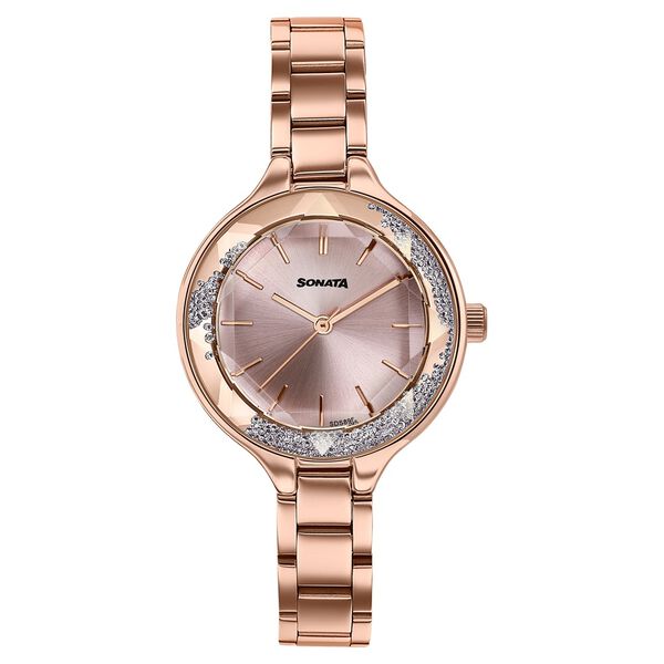 Sonata Festive Quartz Analog Pink Dial Rose Gold Metal Strap Watch For Women - image number 0