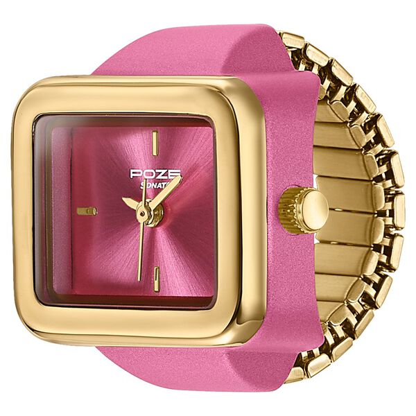 Ring Watch By Sonata Quartz Analog Pink Dial Golden Metal Strap Watch For Women - image number 2