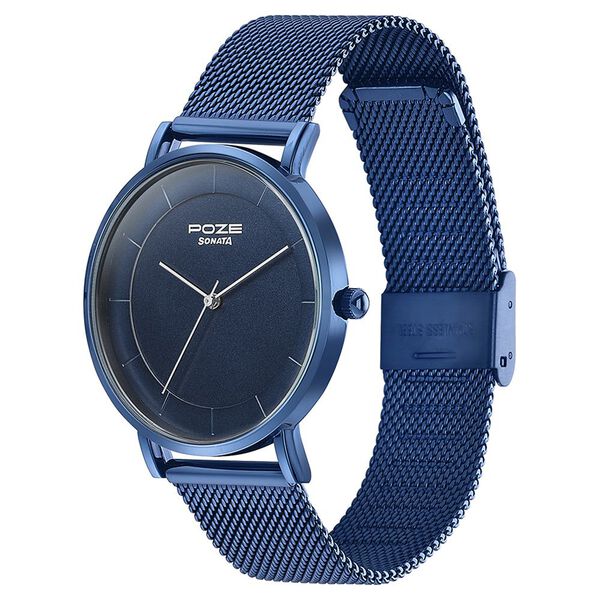 Sonata Poze Quartz Analog Blue Dial Mesh Strap Watch for Men - image number 3