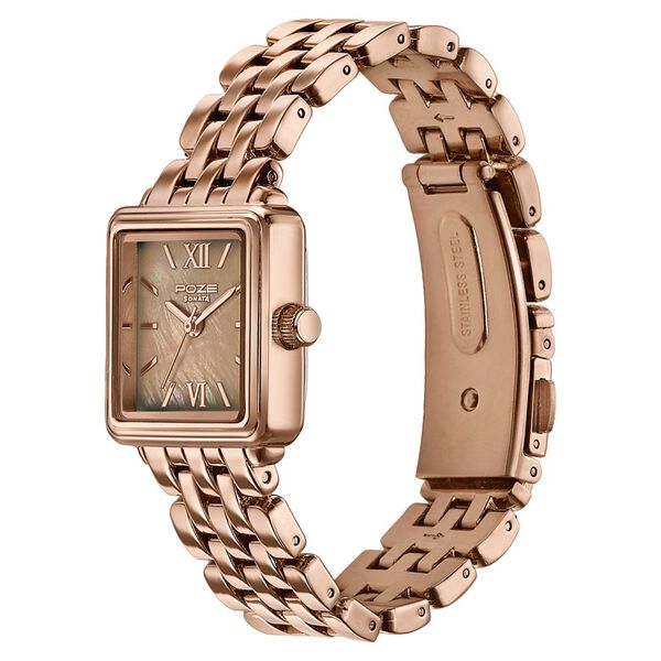 Poze By Sonata Quartz Analog Brown Mother of Pearl Dial Rose Gold Metal Strap Watch For Women - image number 4