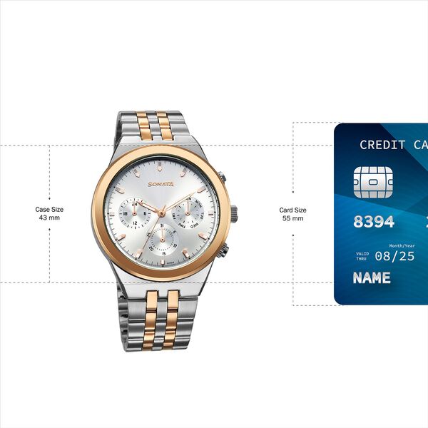 Sonata Eternia Quartz Multifunction Silver Dial Metal Strap Watch For Men - image number 3