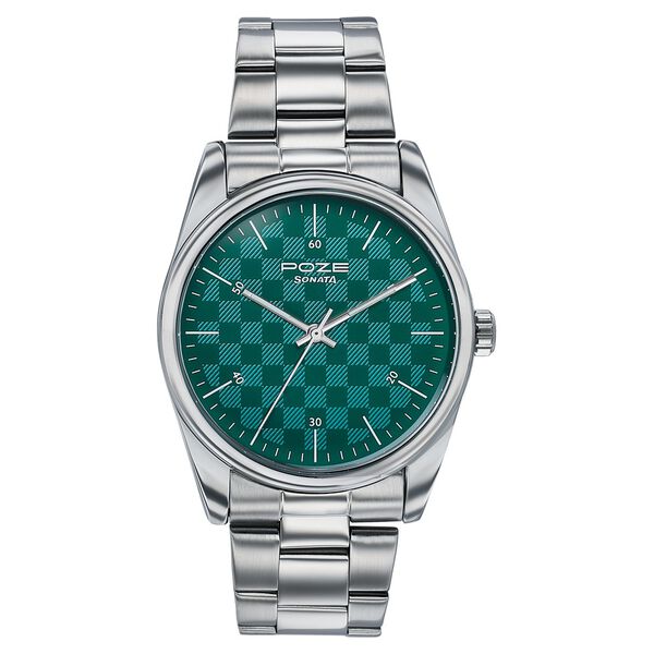Poze By Sonata Quartz Analog Green Dial Silver Stainless Steel Strap Watch For Men - image number 1