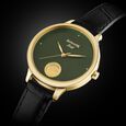 Sonata Gold Quartz Analog Sacred Forest Green With Gold Coin Dial Black Leather Strap Watch For Women - image number 1