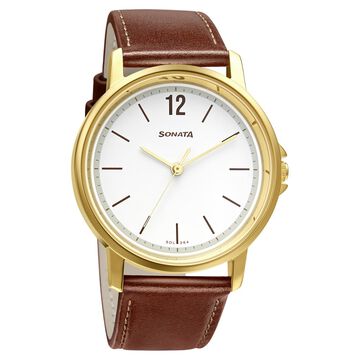 Sonata Quartz Analog White Dial Leather Strap Watch for Men