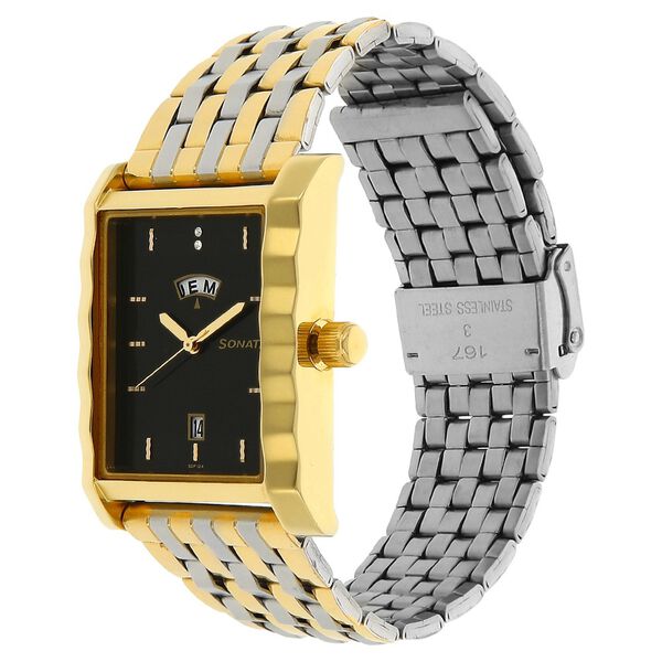 Sonata Quartz Analog with Day and Date Black Dial Stainless Steel Strap Watch for Men - image number 1