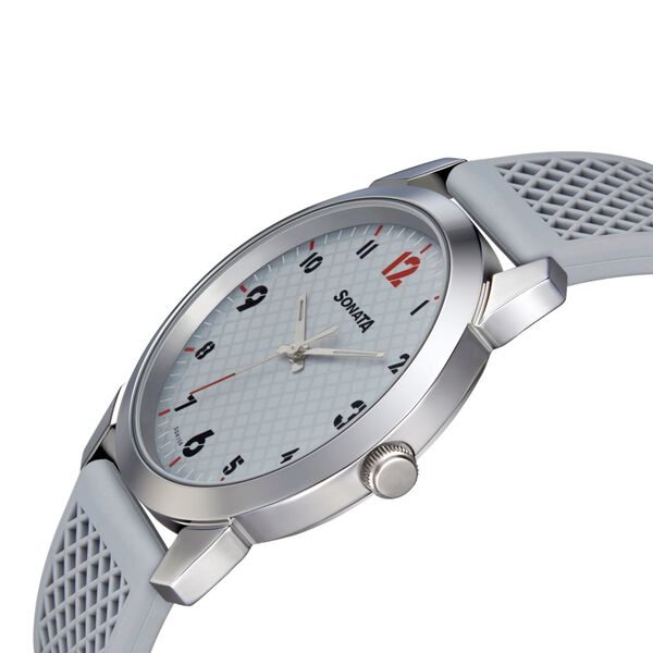Sonata Smart Plaid Quartz Analog Grey Dial TPU Strap Watch for Men - image number 2