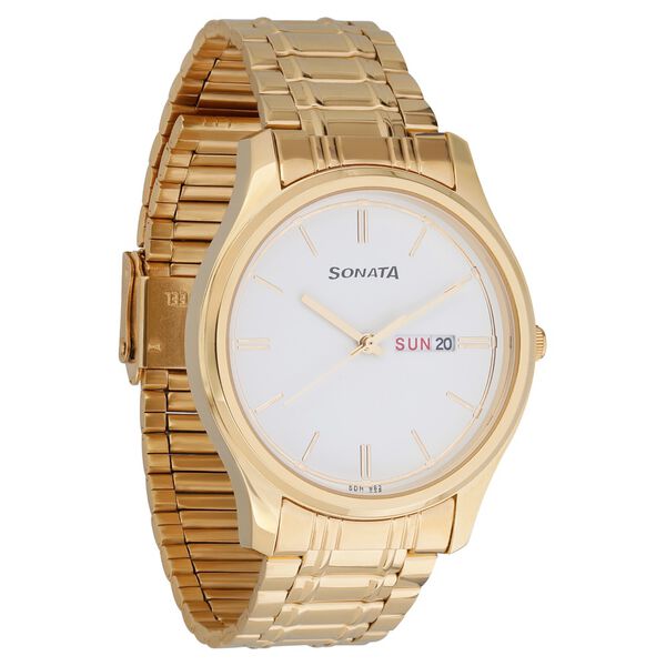 Sonata Quartz Analog with Day and Date White Dial Stainless Steel Strap Watch for Men - image number 1