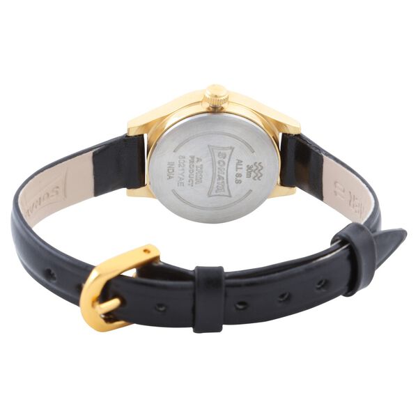 Sonata Quartz Analog with Day and Date Black Dial Leather Strap Watch for Women - image number 3
