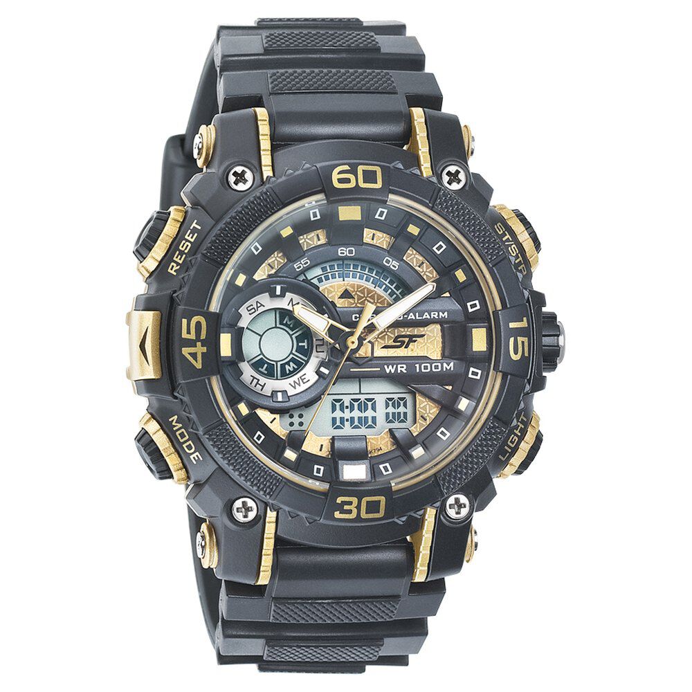 Buy Online SF Quartz Analog Digital Golden Dial PU Strap Watch for Men np77070pp08 Sonata
