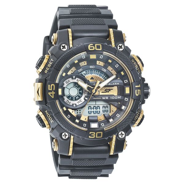 SF Quartz Analog Digital Golden Dial PU Strap Watch for Men - image number 0