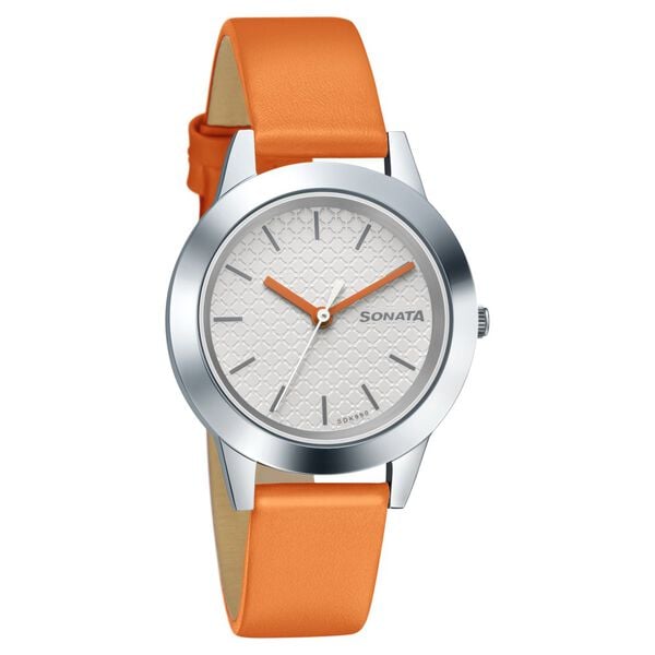 Sonata Splash White Dial Women Watch With Leather Strap - image number 1