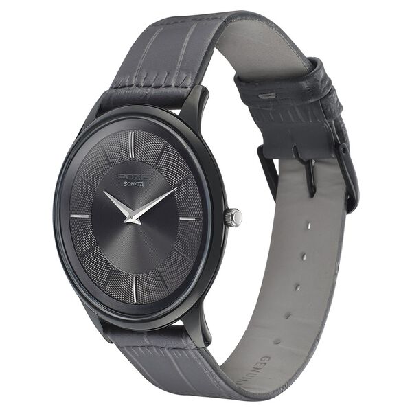 Poze by Sonata Quartz Analog Black Dial Leather Strap Watch for Men - image number 2