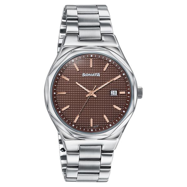 Sonata Jashn Quartz Analog Grey Dial Silver Metal Strap Watch For Men - image number 1