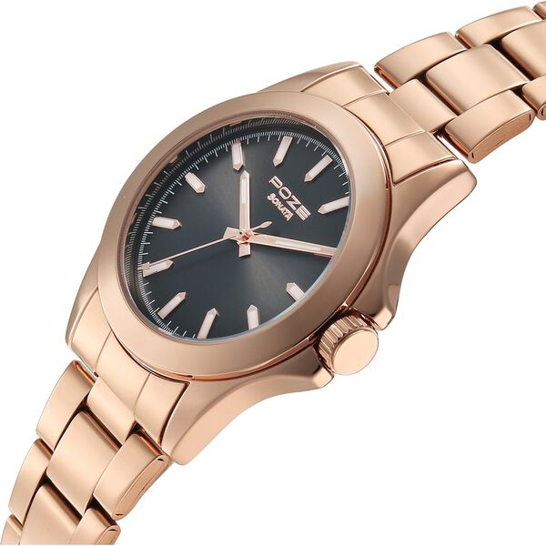 Sonata Poze Quartz Analog Black Dial Rose Gold Stainless Steel Strap Watch For Men - image number 4