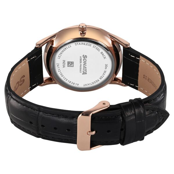 Sonata Eternia Quartz Analog Green Dial Leather Strap Watch For Men - image number 4