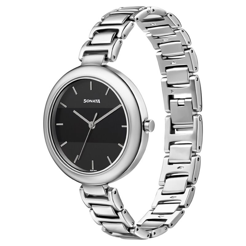 Sonata Workwear Black Dial Women Watch With Metal Strap - image number 1