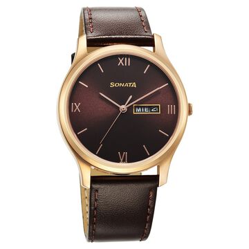 Sonata Quartz Analog with Day and Date Brown Dial Watch for Men