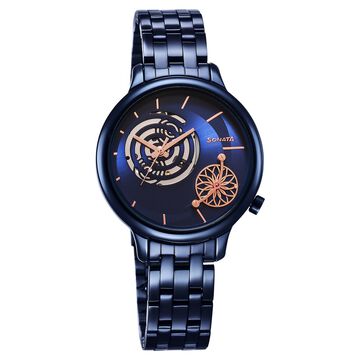 Sonata Unveil Quartz Analog Blue Dial Metal Strap Watch for Women