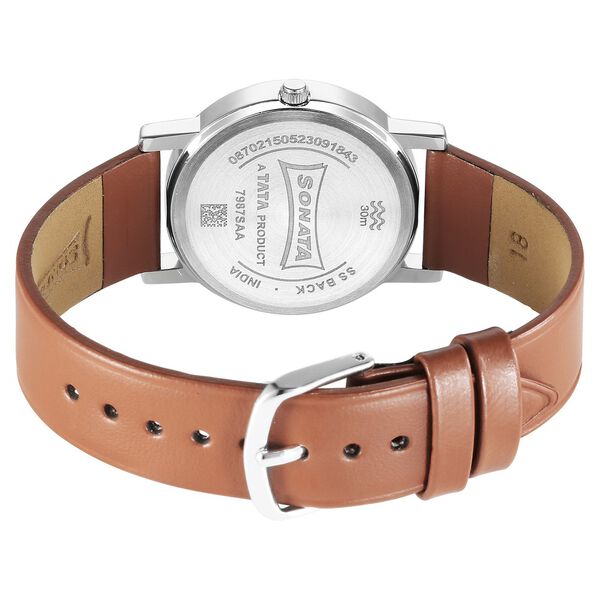 Sonata Classic Quartz Analog Blue Dial Brown Leather Strap Watch for Men - image number 3