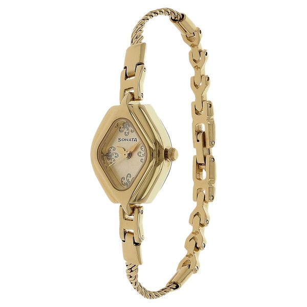 Sonata Wedding Champagne Dial Women Watch With Metal Strap - image number 1
