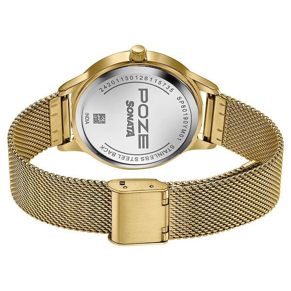 Poze By Sonata Quartz Analog Green Dial Golden Metal Strap Watch For Women - image number 6