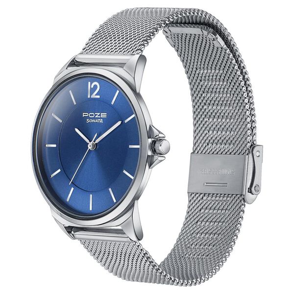 Sonata Poze Quartz Analog Blue Dial Silver Color Stainless Steel Strap Watch For Men - image number 3