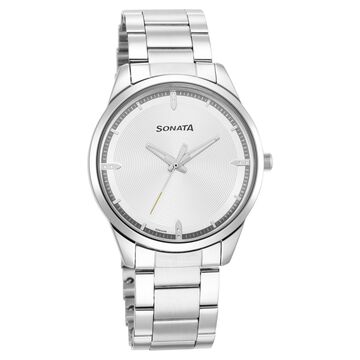 Sonata Force Quartz Analog Silver Dial Stainless Steel Strap Watch for Men