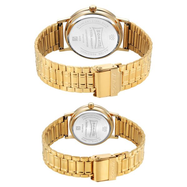 Sonata Alloy Pairs Quartz Analog Grey Stainless Steel Strap for Couple - image number 3