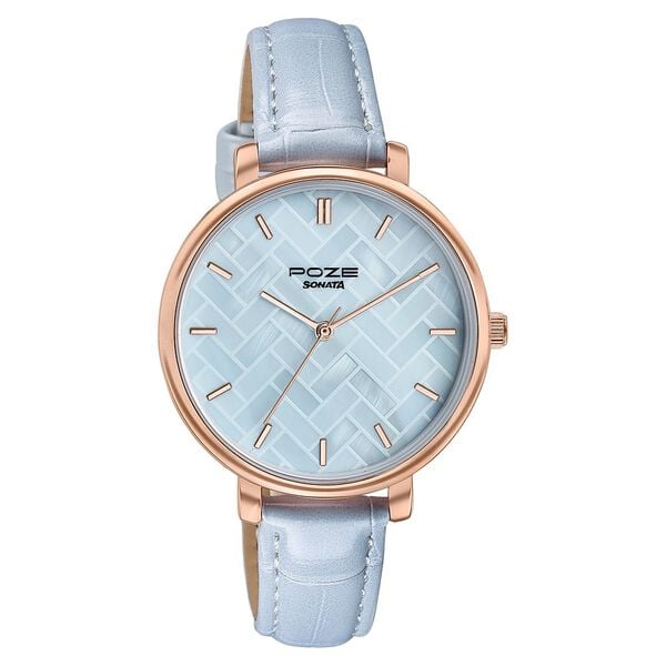 Sonata Poze Quartz Analog Blue Dial Blue Colour Leather Strap Watch For Women - image number 1