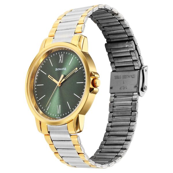 Sonata Traditional Essentials Quartz Analog Green Dial Stainless Steel Strap Watch for Men - image number 1