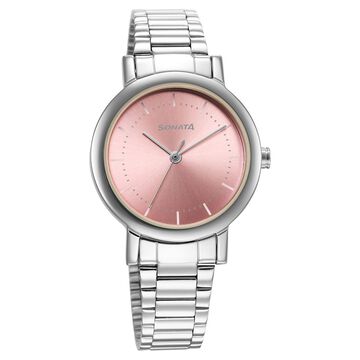 Sonata Ladies Essentials Pink Dial Stainless Steel Strap Watch for Women