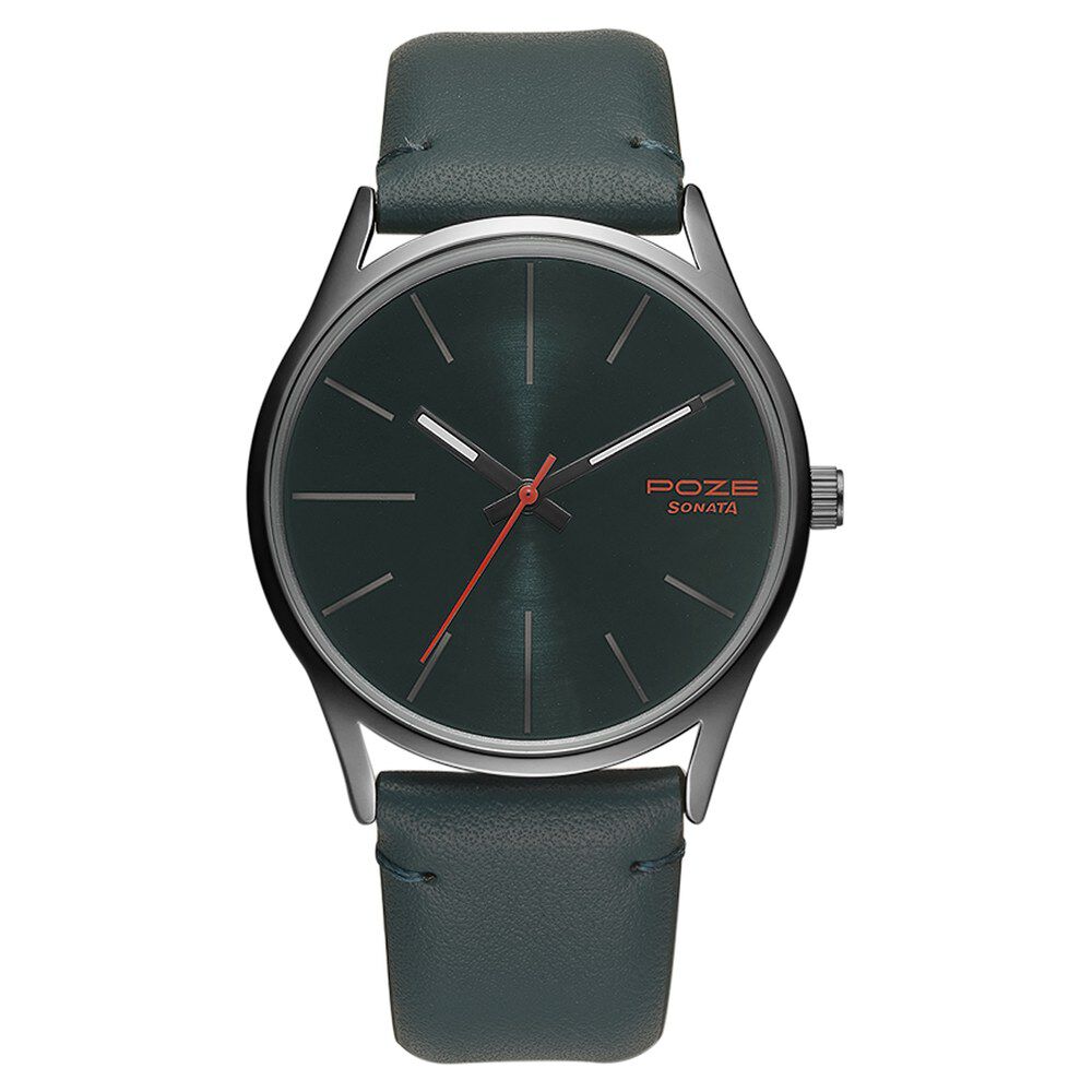 Buy Online Poze by Sonata Quartz Analog Black Dial PU Leather Strap Watch for Men sp70013ql01w Sonata