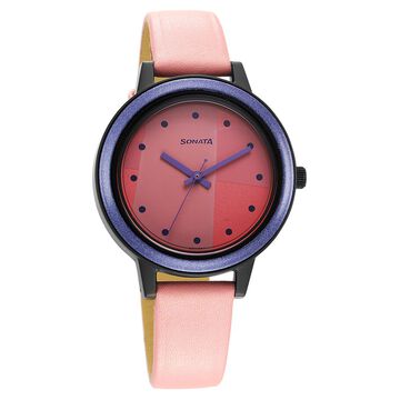 Sonata Splash Pink Dial Women Watch With Leather Strap