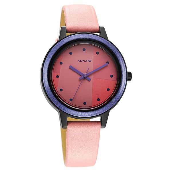 Sonata Splash Pink Dial Women Watch With Leather Strap - image number 0