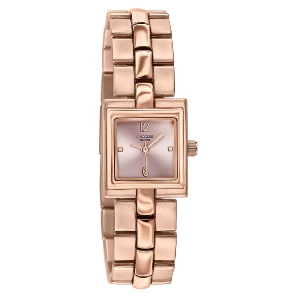 Poze By Sonata Quartz Analog Pink Dial Rose Gold Metal Strap Watch For Women - image number 2