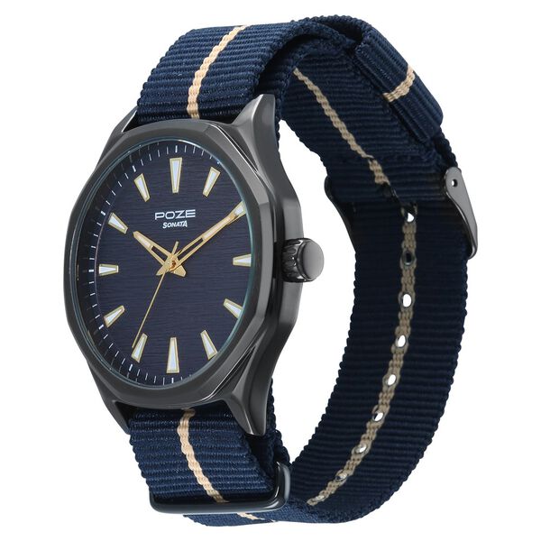 Poze By Sonata Quartz Analog Blue Dial Red Nylon Strap Watch For Men - image number 2