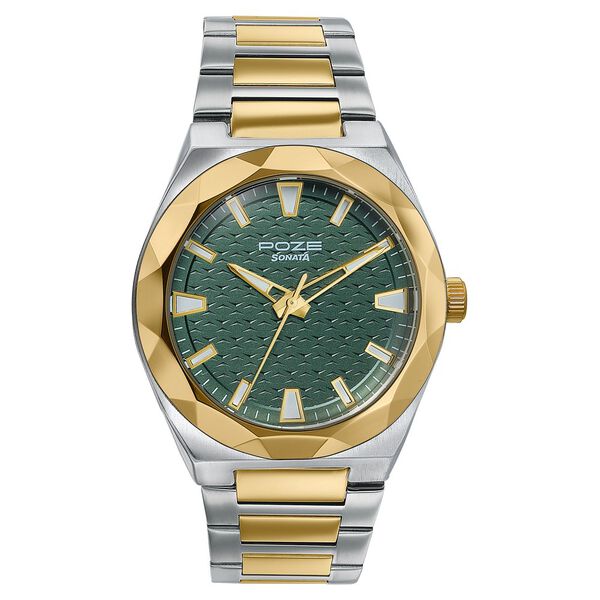 Poze Poze Quartz Analog Green Dial Two Toned Metal Strap Watch For Men - image number 1
